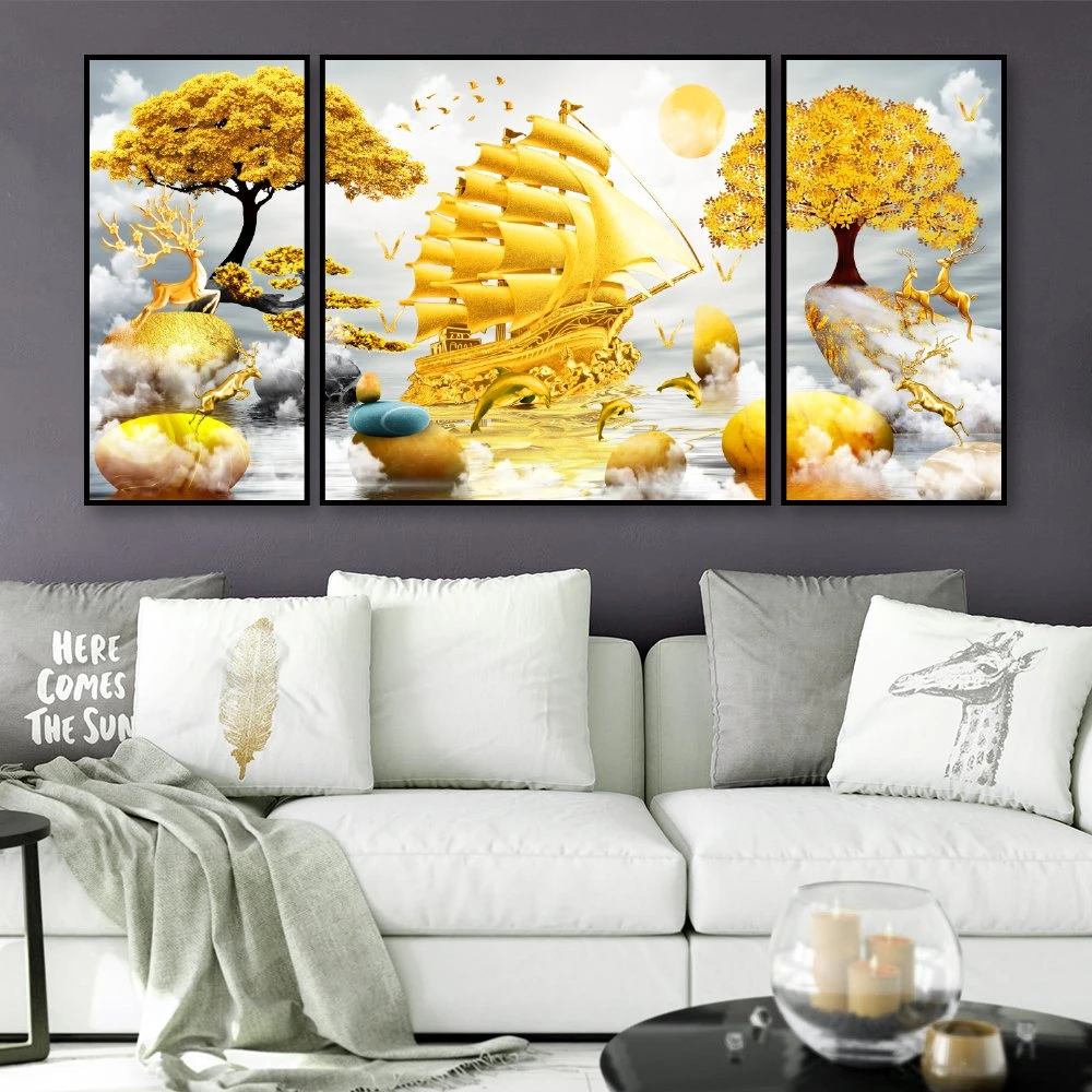 Tranh treo tường thuyền vàng phát tài