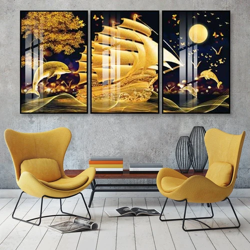 Tranh treo tường cảnh đêm và thuyền vàng