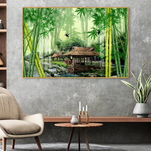 Tranh treo tường ngôi nhà giữa rừng tre xanh