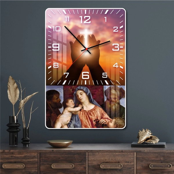 Tranh đồng hồ treo tường tráng gương Thiên chúa 1