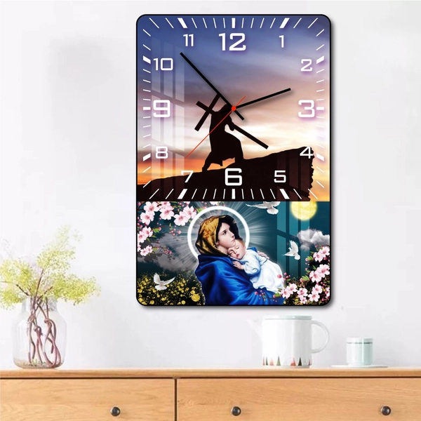 Tranh đồng hồ treo tường tráng gương Thiên chúa 1