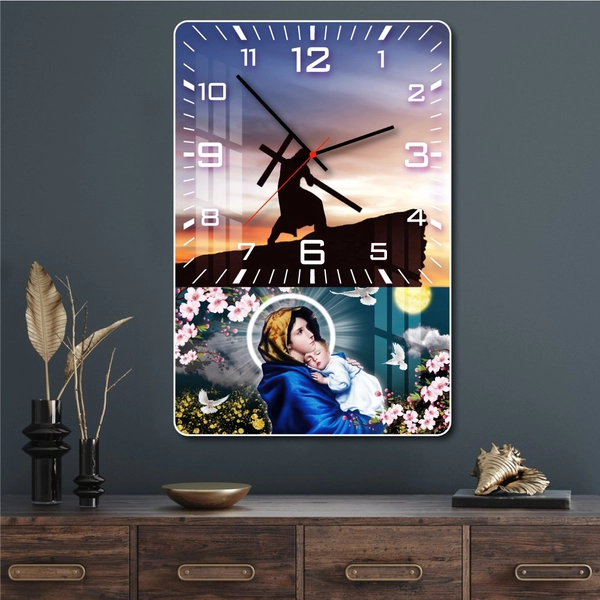 Tranh đồng hồ treo tường tráng gương Thiên chúa 1
