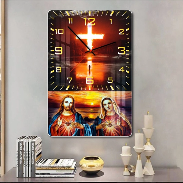 Tranh đồng hồ treo tường tráng gương Thiên chúa 1