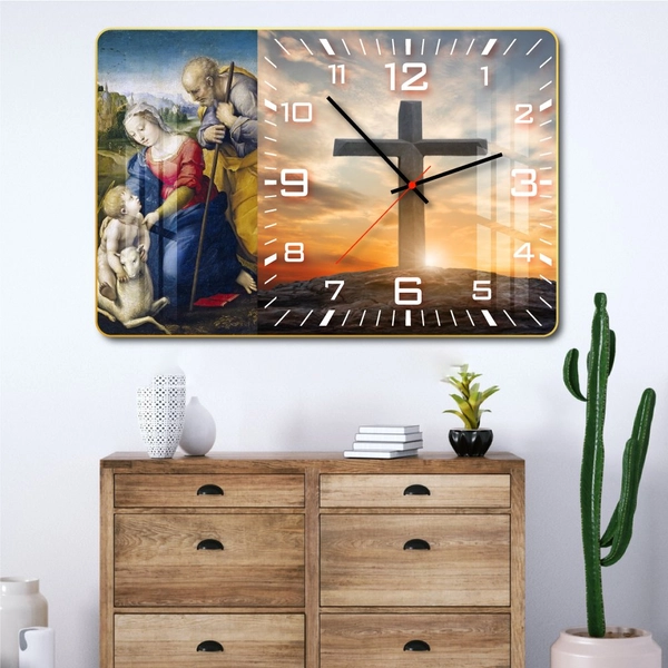 Tranh đồng hồ treo tường tráng gương Thiên chúa 1