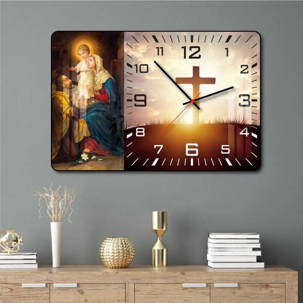 Tranh đồng hồ treo tường tráng gương Thiên chúa 1