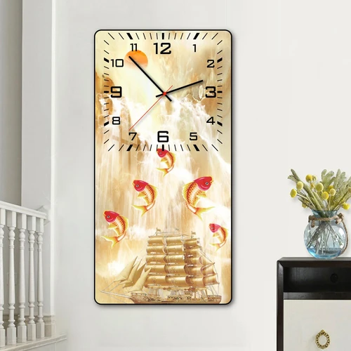 Tranh đồng hồ treo tường tráng gương chép quẩy thuyền vàng