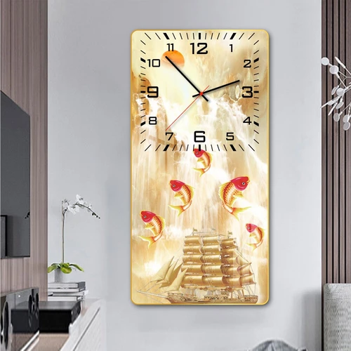Tranh đồng hồ treo tường tráng gương chép quẩy thuyền vàng