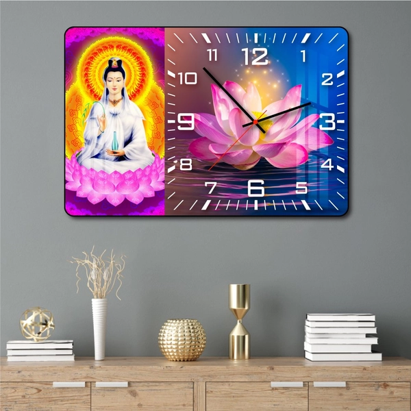 Tranh đồng hồ treo tường tráng gương Phật Quan Âm Bồ Tát