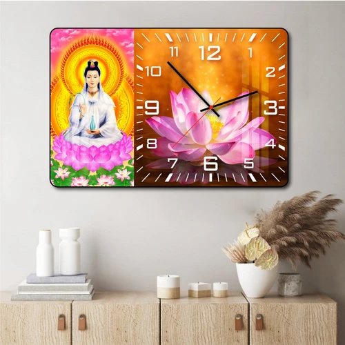 Tranh đồng hồ treo tường tráng gương phật quan âm treo tường 01