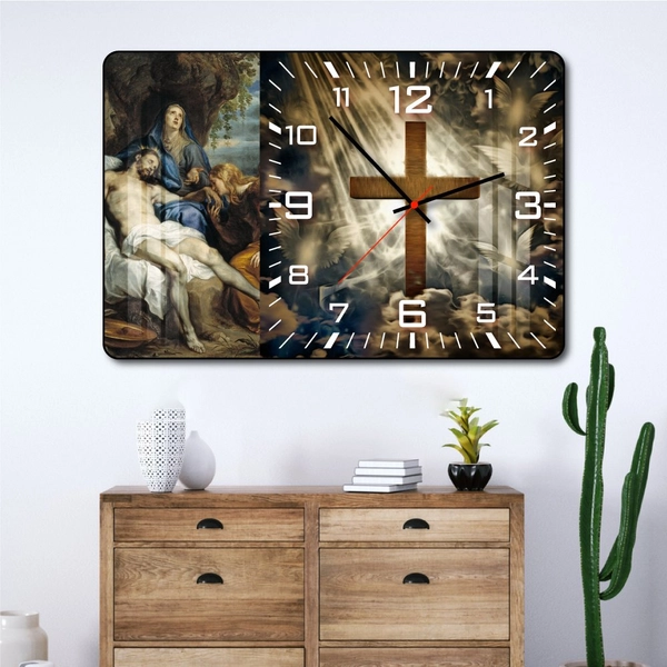 Tranh đồng hồ treo tường tráng gương Thiên chúa 8