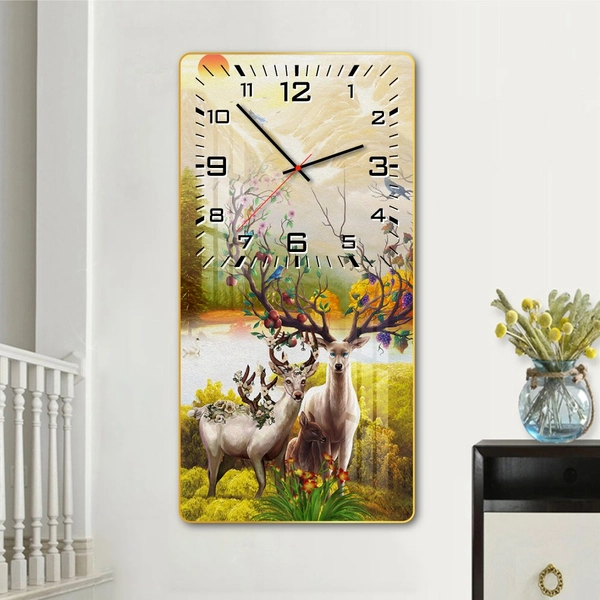 Tranh Đồng Hồ Treo Tường Tráng Gương Gia Đình Hươu