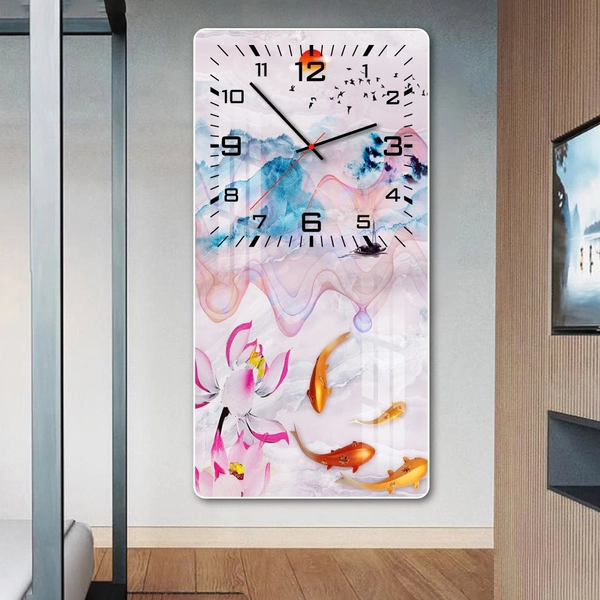 Tranh đồng hồ treo tường tráng gương sen vàng trừu tượng