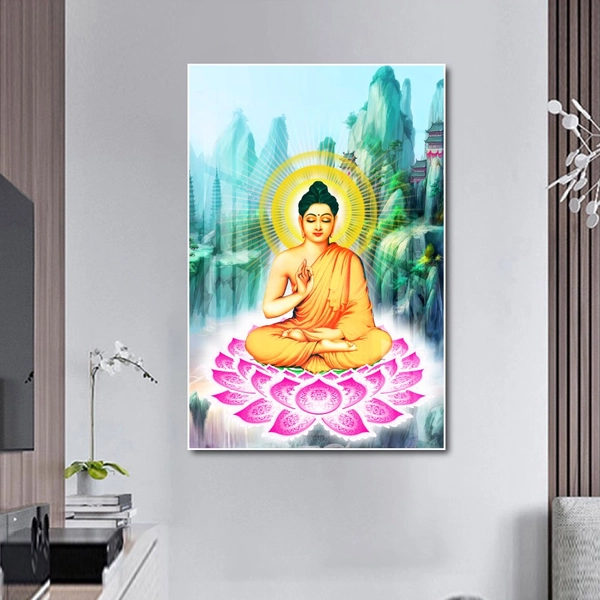 Tranh treo tường phật thích ca trên tòa sen hồng 3