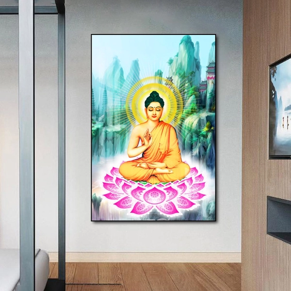 Tranh treo tường phật thích ca trên tòa sen hồng 3