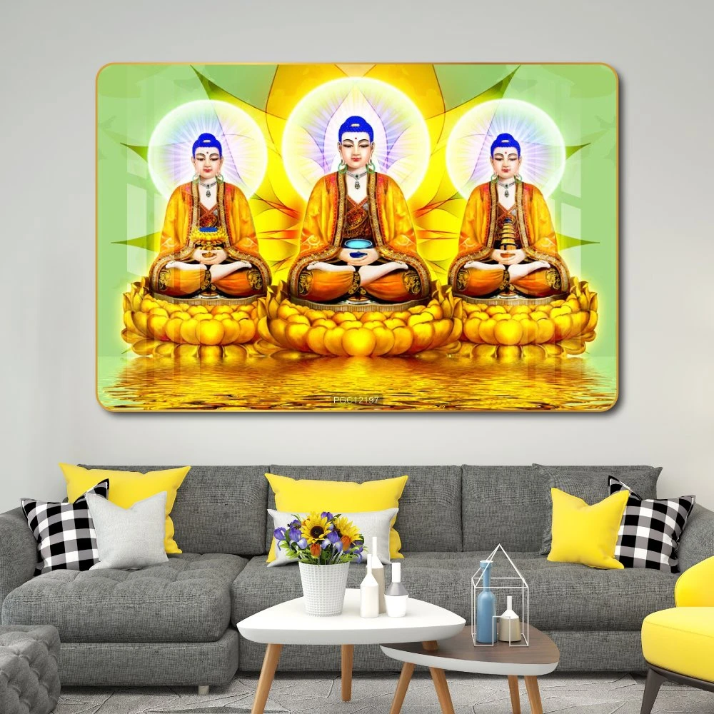 Tranh Tam Thế Phật Ngồi Trên Tòa Sen Vàng 2