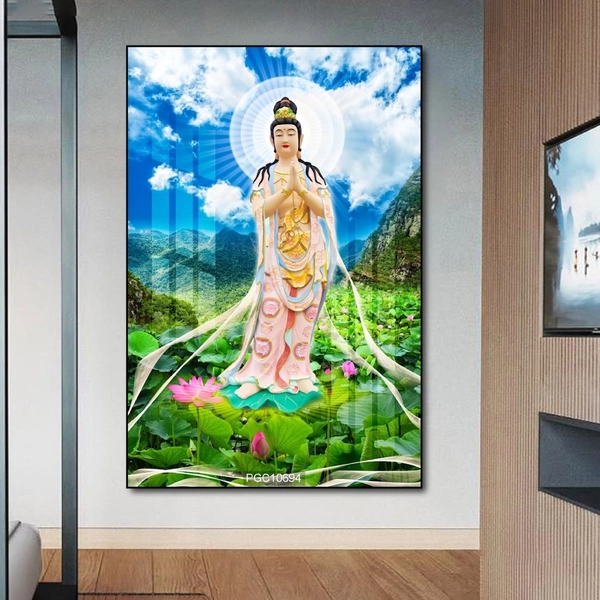 Tranh phật đại thế chí bồ tát đứng giữa hồ sen