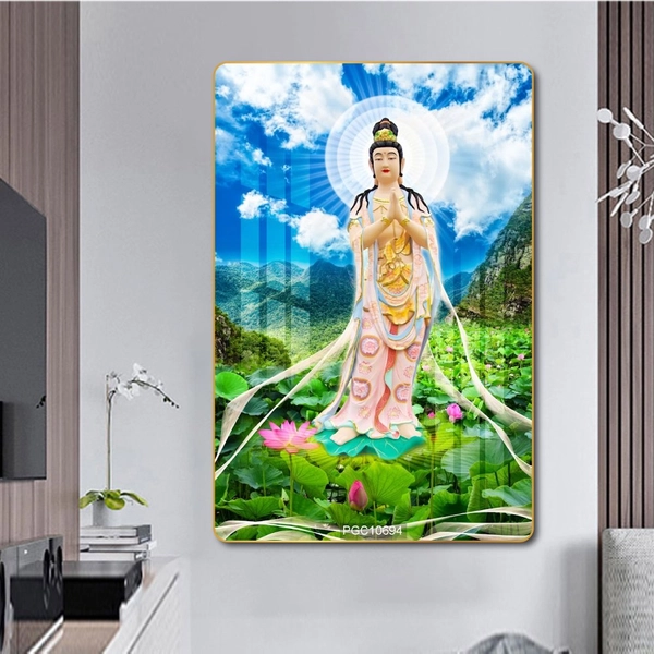 Tranh phật đại thế chí bồ tát đứng giữa hồ sen