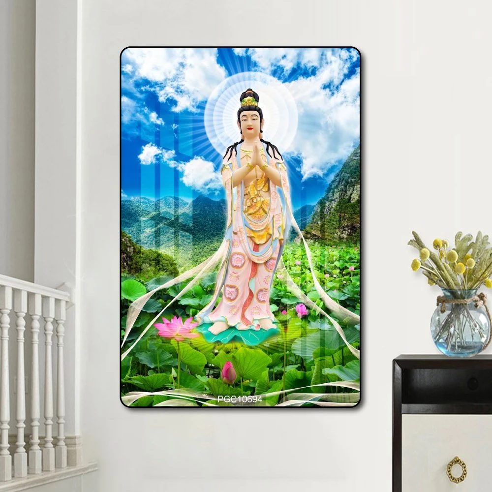 Tranh phật quan âm đứng giữa hồ sen