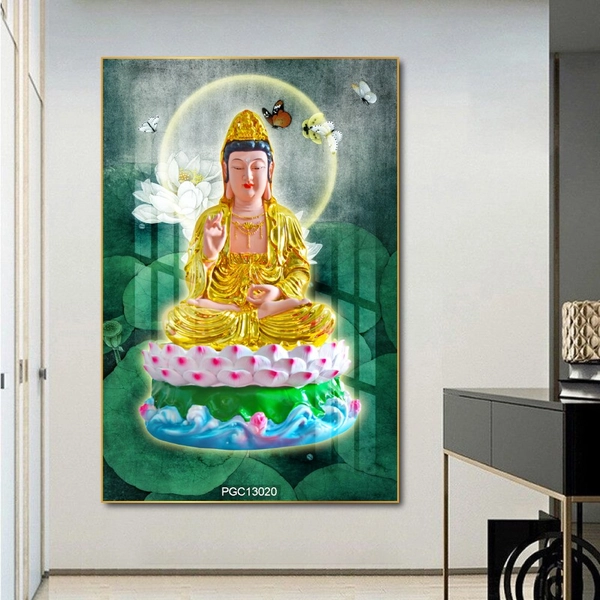 Tranh treo tường phật quan âm bồ tát ngồi đài sen 01
