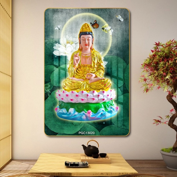 Tranh treo tường phật quan âm bồ tát ngồi đài sen 01