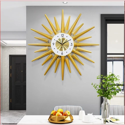 Đồng hồ treo tường đính đá mặt trời vàng 5