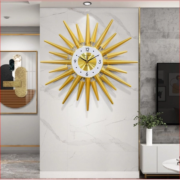 Đồng hồ treo tường đính đá mặt trời vàng 6