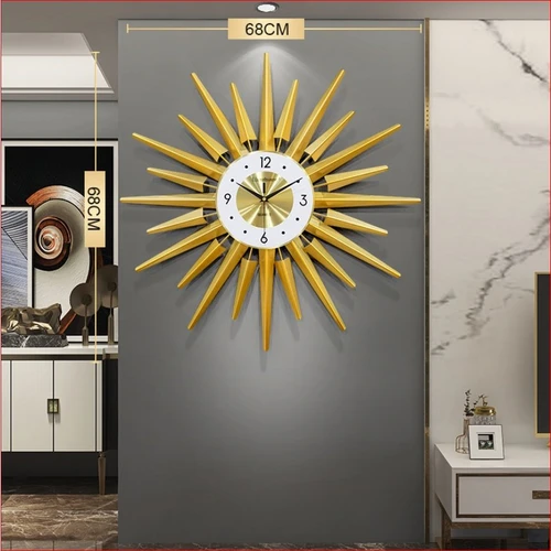 Đồng hồ treo tường đính đá mặt trời vàng 5