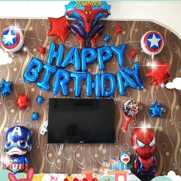 Set Bong Bóng Trang Trí Sinh Nhật HappyBirthday siêu anh hùng