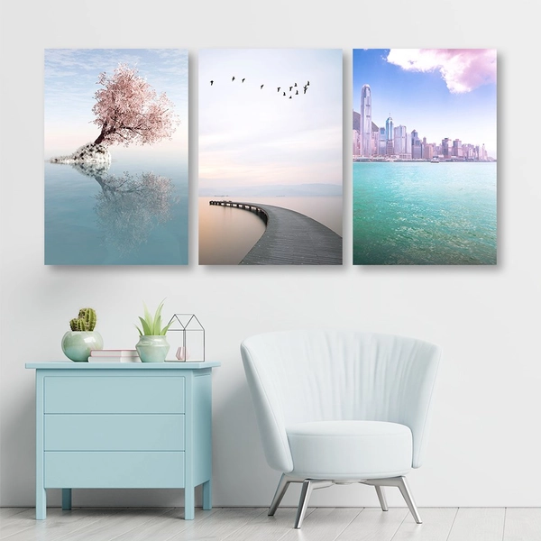 Tranh Treo Tường Phong Cảnh Biển, Anh Đào Và Cầu Gỗ