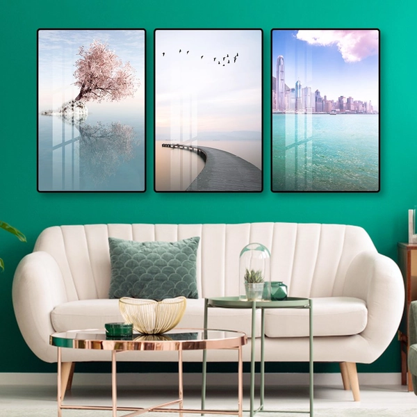 Tranh Treo Tường Phong Cảnh Biển, Anh Đào Và Cầu Gỗ