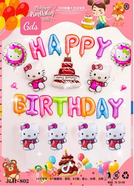 Set Bong Bóng Trang Trí Sinh Nhật HappyBirthday hello kitty 3