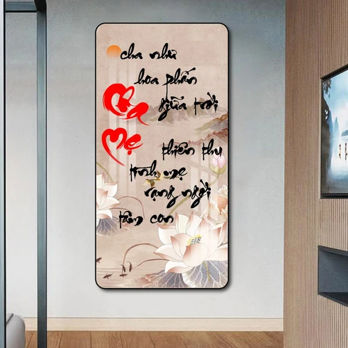 Tranh treo tường thư pháp hoa sen và cha mẹ