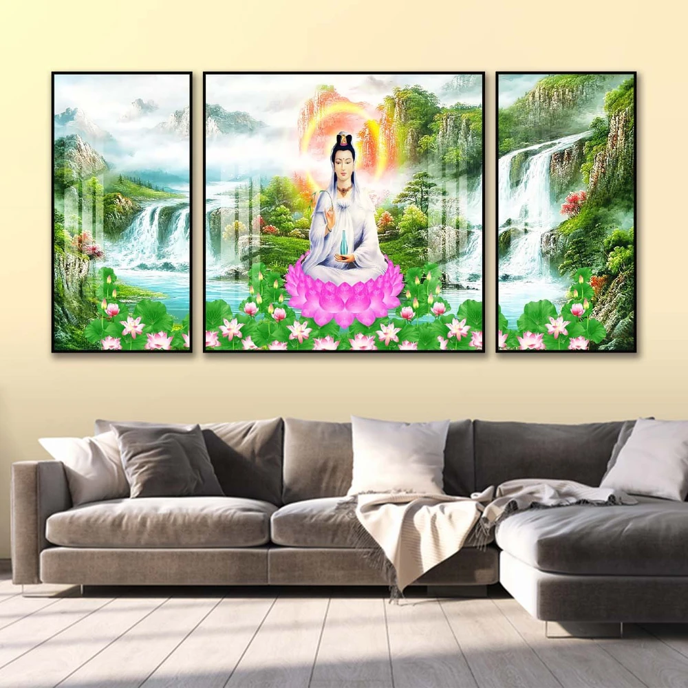 Tranh treo tường 3 tấm phật quan thế âm bồ tát