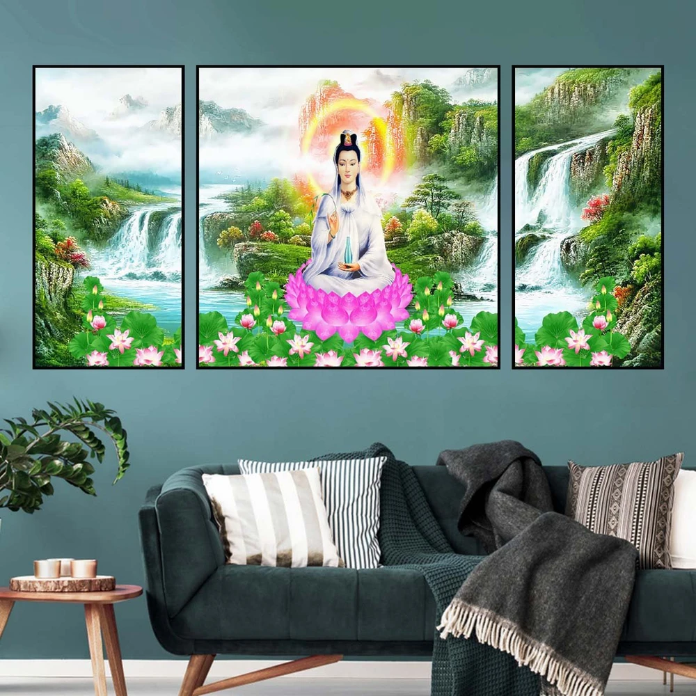 Tranh treo tường 3 tấm phật quan thế âm bồ tát