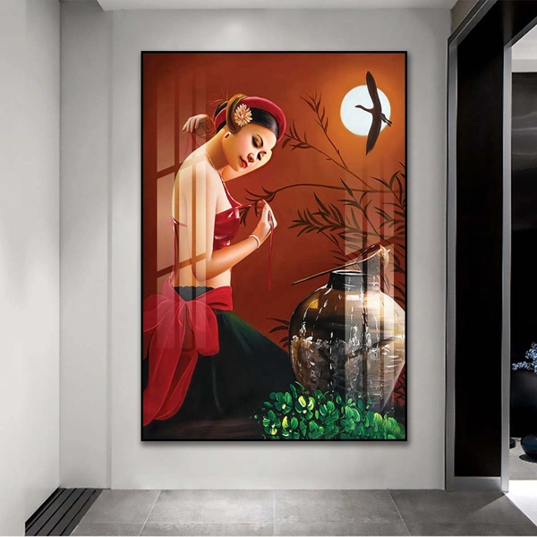 Tranh treo tường nghệ thuật cô gái bên cái lu