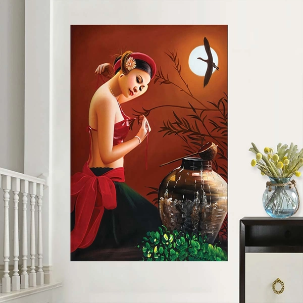 Tranh treo tường nghệ thuật cô gái bên cái lu