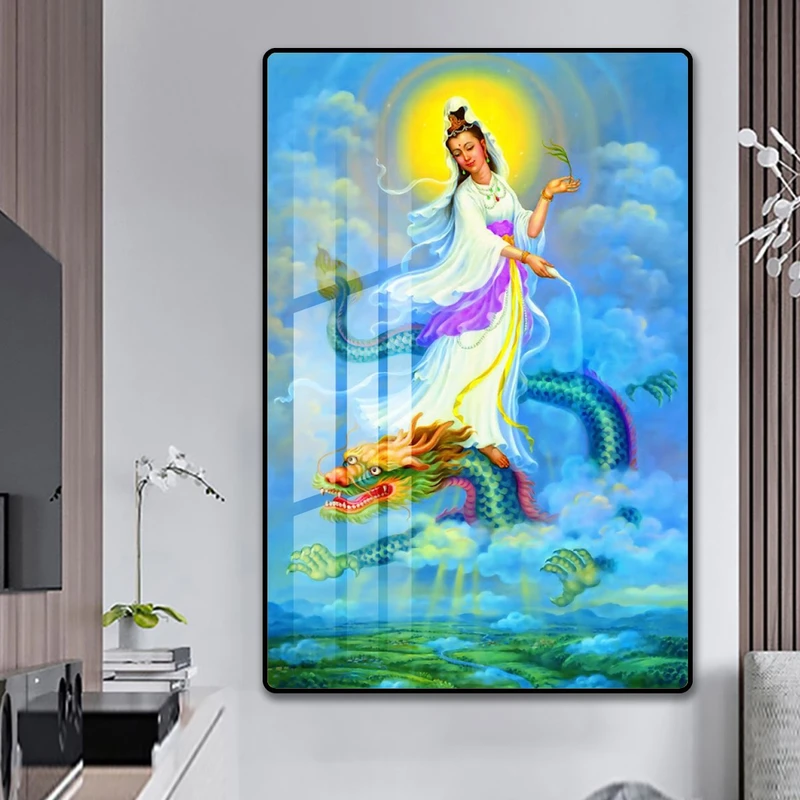 Tranh treo tường phật quan âm cưỡi rồng