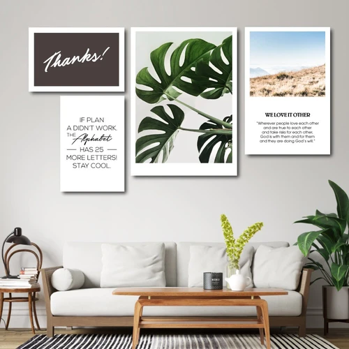 Bộ 4 tranh nghệ thuật treo tường cây lá và chữ