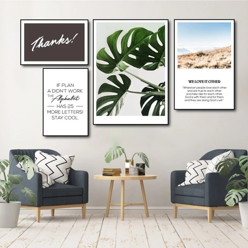 Bộ 4 tranh nghệ thuật treo tường cây lá và chữ