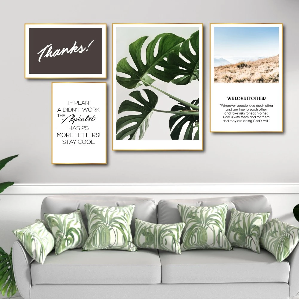 Bộ 4 tranh nghệ thuật treo tường cây lá và chữ