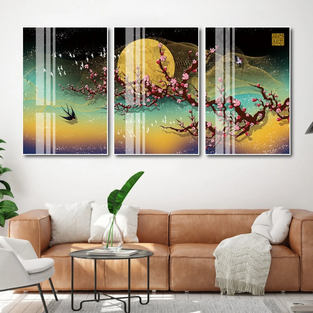 Tranh treo tường hoa đào dưới ánh trăng