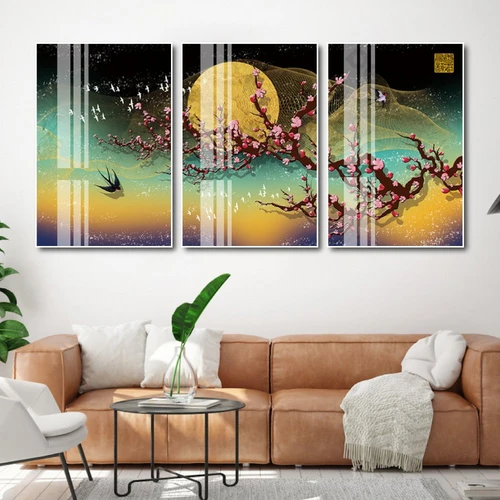 Tranh treo tường hoa đào dưới ánh trăng