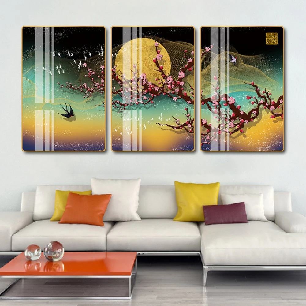 Tranh treo tường hoa đào dưới ánh trăng