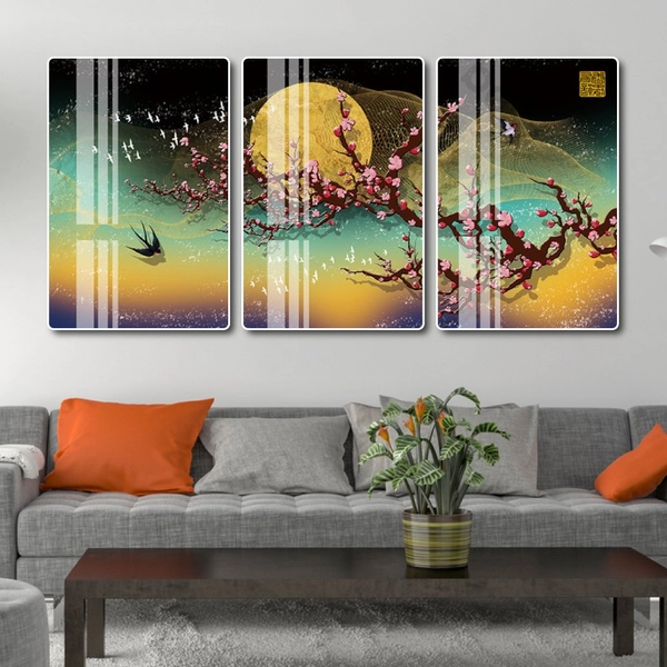 Tranh treo tường hoa đào dưới ánh trăng