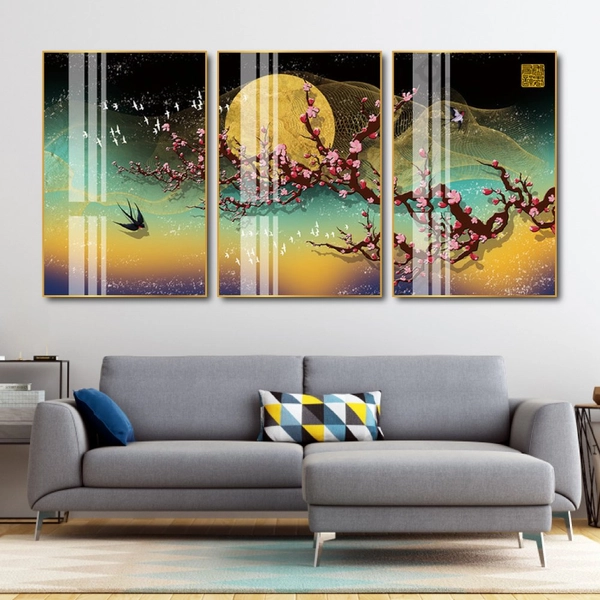 Tranh treo tường hoa đào dưới ánh trăng