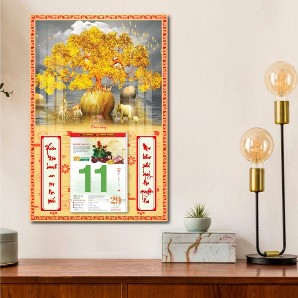 Lịch treo tường cây vàng và nai vàng
