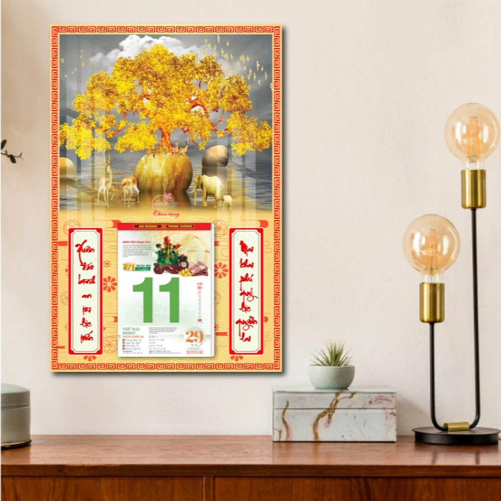 Lịch treo tường cây vàng và nai vàng 2023