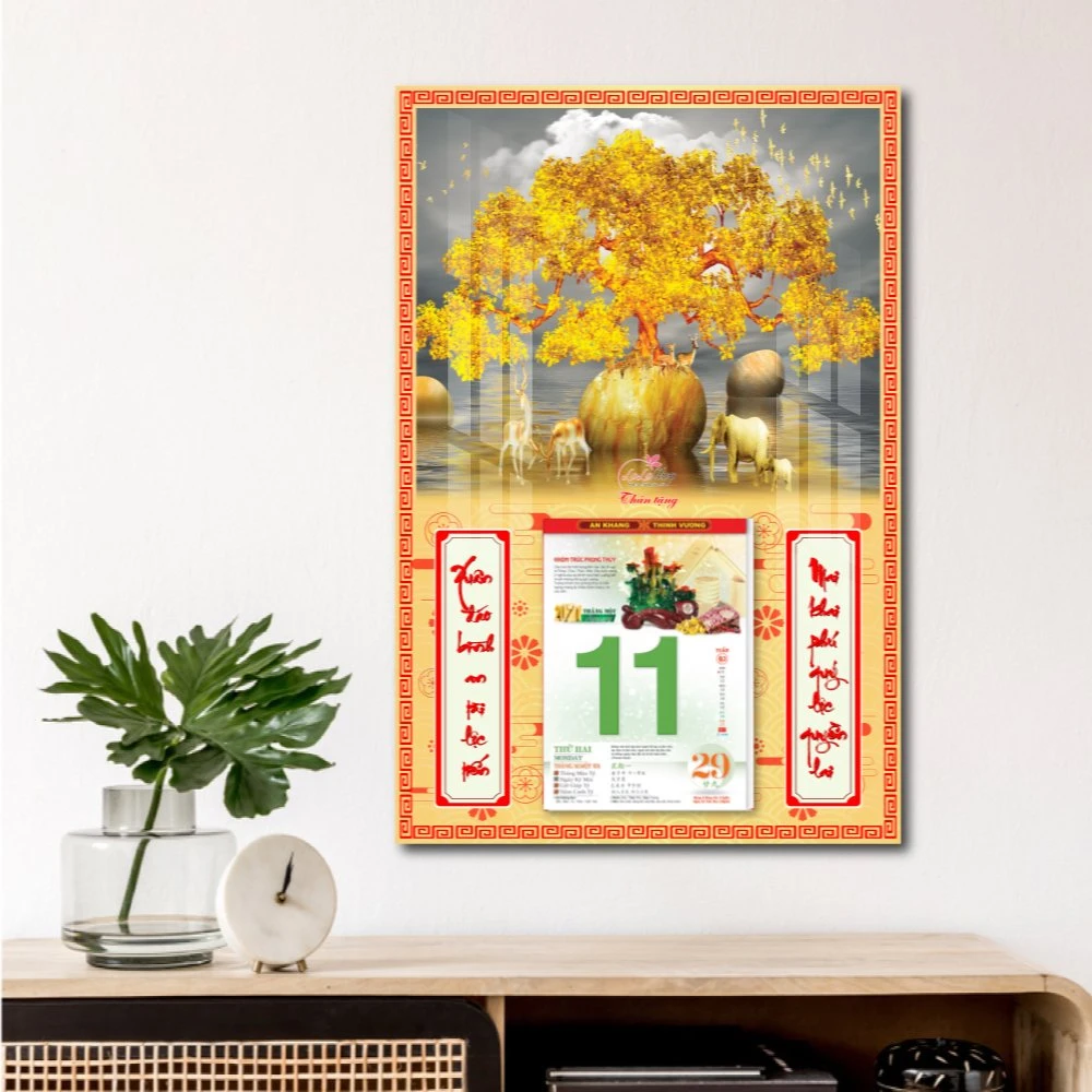 Lịch treo tường cây vàng và nai vàng 2023