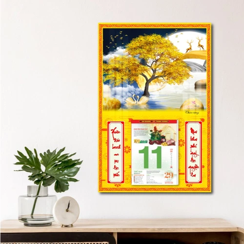 Lịch treo tường rừng vàng và trăng đêm 2023