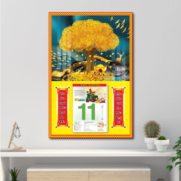 Lịch treo tường cây đồng tiền vàng và cảnh đêm
